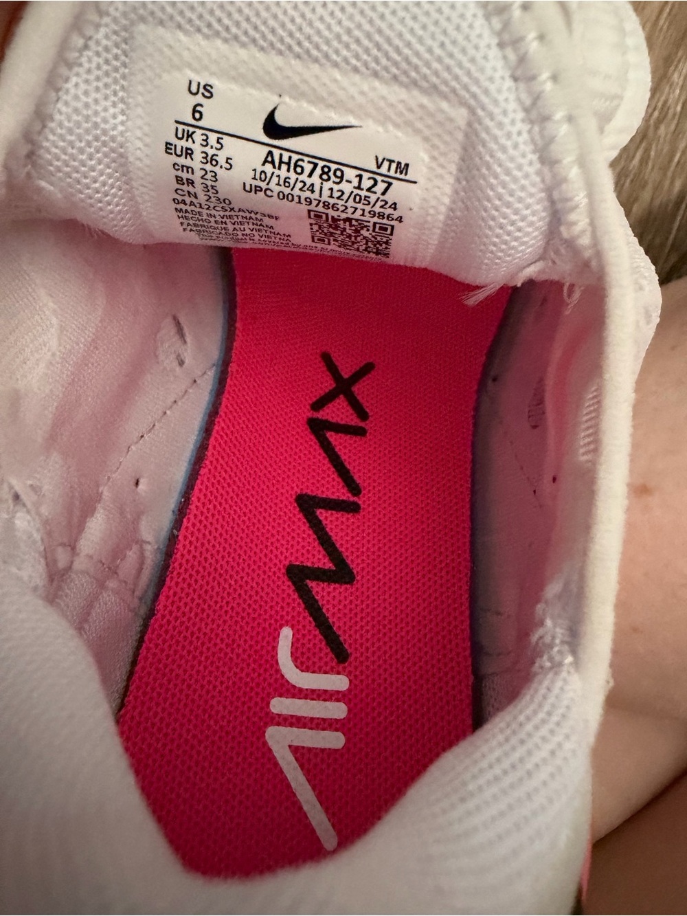 Nike White Pink Black Air Max 270 Low-Top Sneakers women’s size 6 - Picture 6 of 6